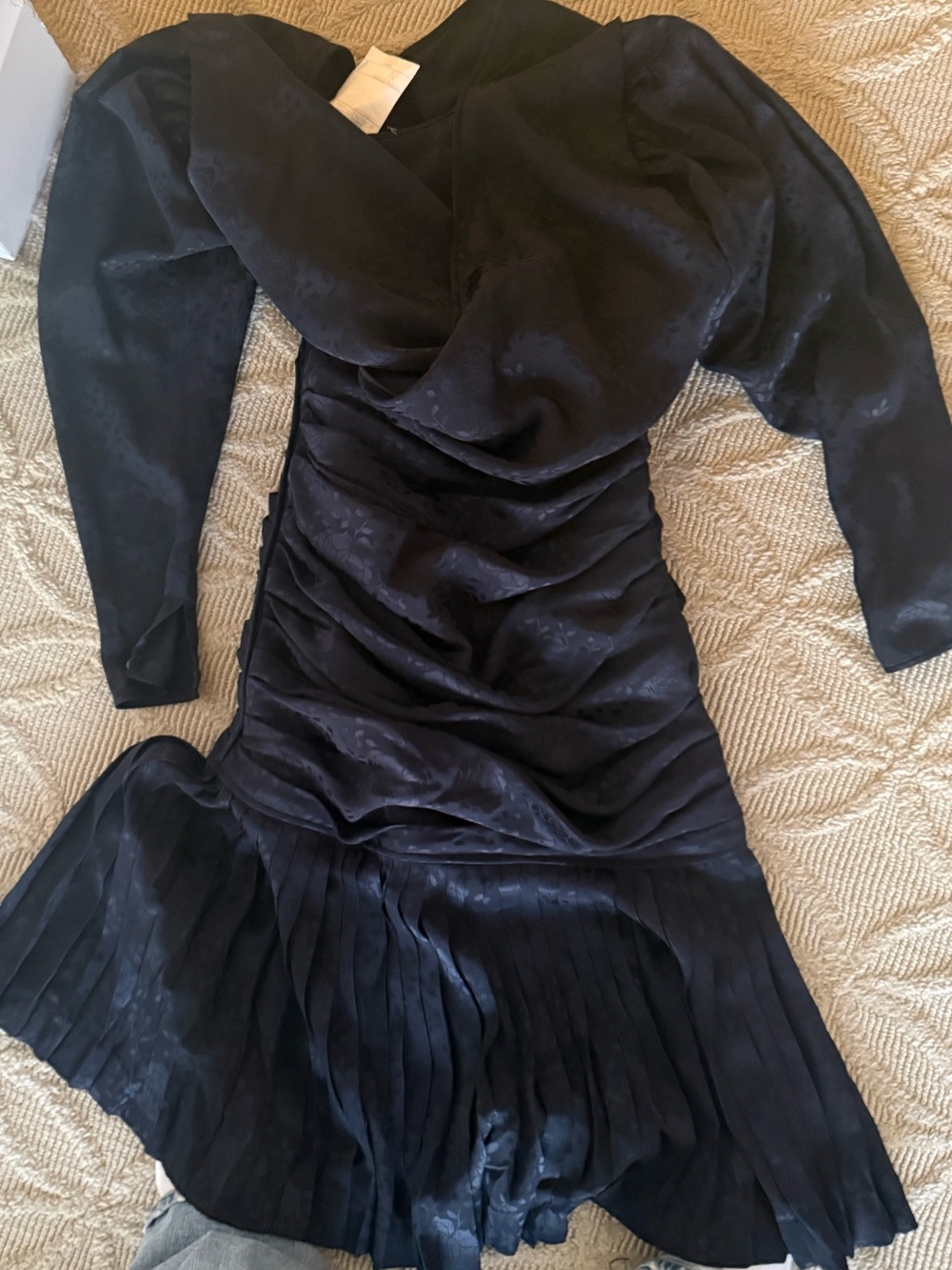 Emanuel Ungaro Black Long-Sleeve Ruched Pleated Hem Dress